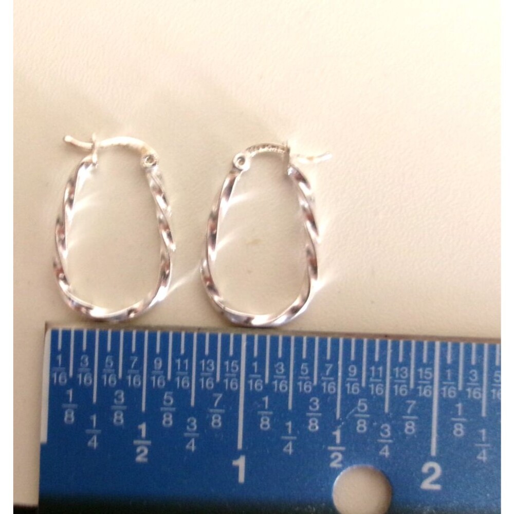 Sterling Silver Oval Twisted Hoop Earrings 925 1.7 Gram